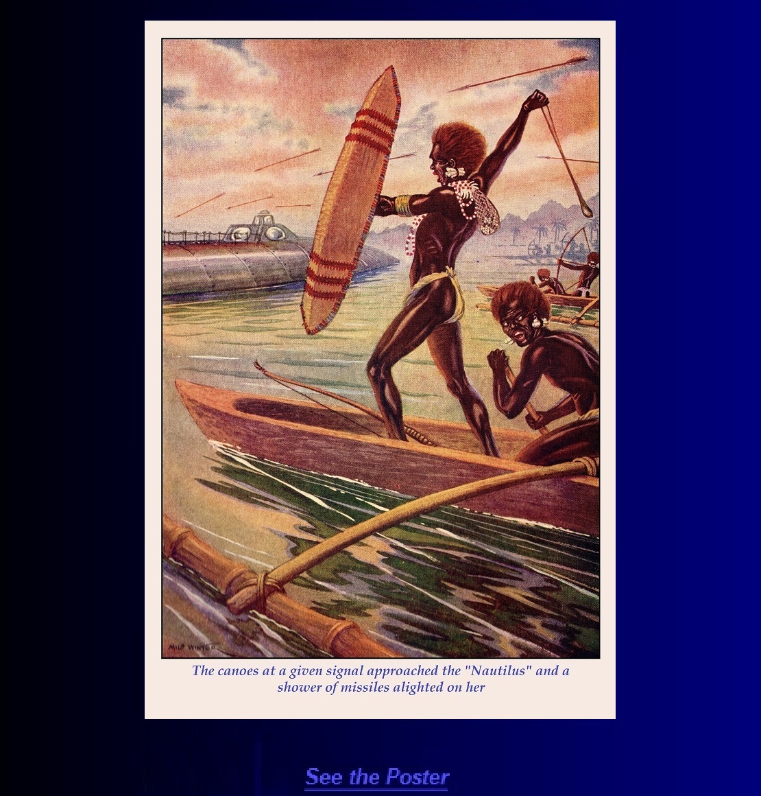 Graphic poster: Cannibal warriors attack the Nautilus